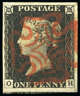 Stamp of Great Britain » 1840 1d Black and 1d Red plates 1a to 11 1840 1d Black pl.2 OH, large to enormous margins showing a portion of the adjoining stamp at foot