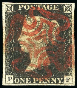 Stamp of Great Britain » 1840 1d Black and 1d Red plates 1a to 11 1840 1d Black pl.2 PF, large balanced margins all round