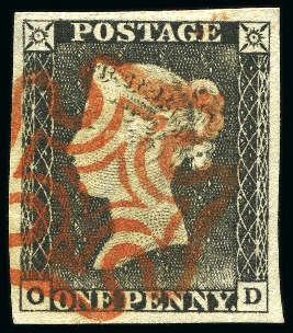 Stamp of Great Britain » 1840 1d Black and 1d Red plates 1a to 11 1840 1d Black pl.1a OD, worn impression with large balanced margins all around