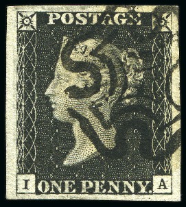 Stamp of Great Britain » 1840 1d Black and 1d Red plates 1a to 11 1840 1d Black pl.4 IA with large margins all round, neatly cancelled by a fine large part strike of the black Maltese cross