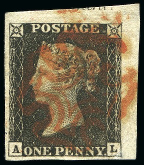Stamp of Great Britain » 1840 1d Black and 1d Red plates 1a to 11 1840 1d Black pl.1b AL marginal example from the upper right of the sheet