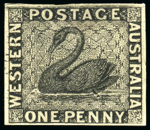 Stamp of Australia » Western Australia 1860 1d plate proof showing re-entry in "Western"