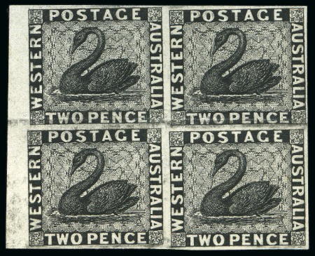 Stamp of Australia » Western Australia 1860 2d black marginal imperforate plate proof block of four