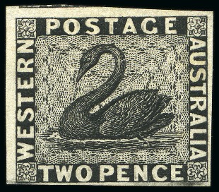 Stamp of Australia » Western Australia 1860 2d. black marginal imperforate plate proof