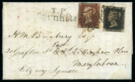 1840 1d Black pl.5 NG, fine to very good margins, on 1841 (Nov 10) entire letter, redirected with 1841 1d red 
