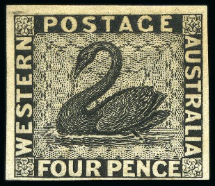 Stamp of Australia » Western Australia 1860 4d plate proof in black, imperforate on unwatermarked wove paper