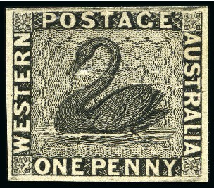 Stamp of Australia » Western Australia 1860 1d plate proof in black on unwatermarked wove paper