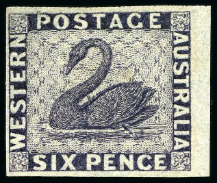 Stamp of Australia » Western Australia 1861 6d Colour trial in deep violet on unwatermarked wove paper