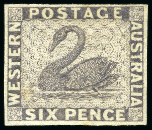 Stamp of Australia » Western Australia 1861 6d Colour trial in deep violet on unwatermarked wove pape