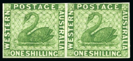 Stamp of Australia » Western Australia 1872ca. De La Rue 1s imperforate proof pair in near to issued colour on watermarked paper