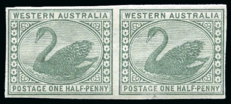 1885-93 Wmk CA 1/2d green imperforate plate proof pair on mint nh watermarked paper