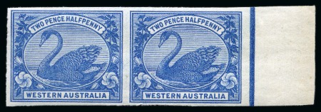 1898-1907 2 1/2d blue plate proof in right marginal pair on mint nh gummed watermarked paper