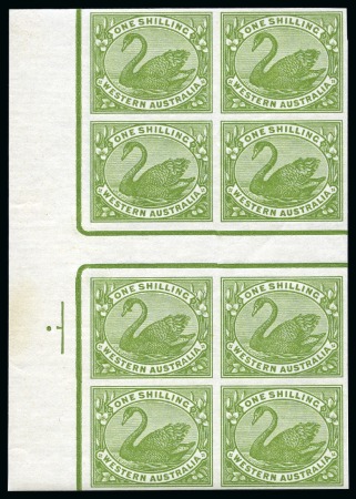 Stamp of Australia » Western Australia 1898-1907 1s olive-green plate proof in mint nh marginal interpanneau block of eight