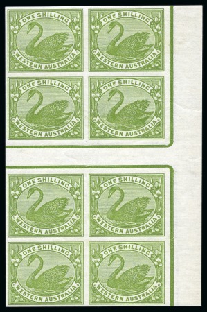 Stamp of Australia » Western Australia 1898-1907 1s olive-green plate proof in marginal interpanneau block of eight 
