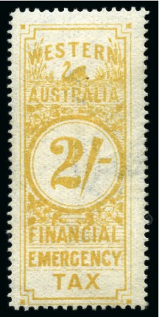 Stamp of Australia » Western Australia Revenues: 1932 Financial Emergency Tax 2s yellow-brown, £1 orange and £5 purple min