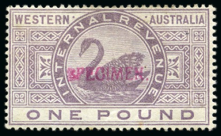 Stamp of Australia » Western Australia Revenues: 1881 Internal Revenue £1 lilac with "SPECIMEN" hs in red