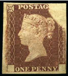 Stamp of Great Britain » Line Engraved Essays, Plate Proofs, Colour Trials and Reprints 1840 1d Rainbow trial State 2 (c) in deep red-brown on thin wove paper