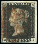 Stamp of Great Britain » 1840 1d Black and 1d Red plates 1a to 11 1840 1d Black pl.10, FK, GL, GL, KC and MI, all with good to large margins all round and cancelled by red Maltese Crosses