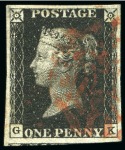 Stamp of Great Britain » 1840 1d Black and 1d Red plates 1a to 11 1840 1d Black pl.10, FK, GL, GL, KC and MI, all with good to large margins all round and cancelled by red Maltese Crosses