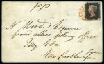 1840 1d pl 1b.lettered EI, the margins cut abnormally (rouletted), before being affixed to the letter sheet to Newcastle