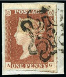 Stamp of Great Britain » 1841 1d Red 1841 1d Red-brown, four choice single examples with London numbers in MC