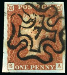Stamp of Great Britain » 1841 1d Red 1841 1d Red-brown, four choice single examples with London numbers in MC