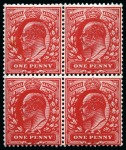 1911 Harrison 1d blood-red mint block of four