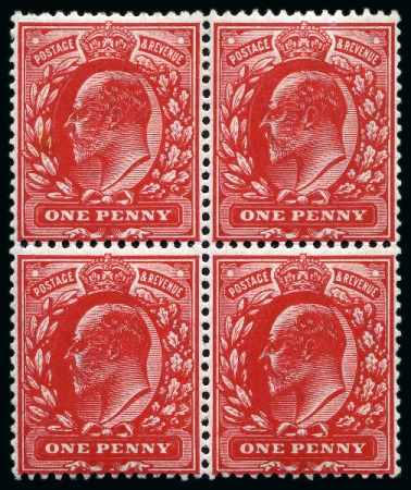 Stamp of Great Britain » King Edward VII » 1911 Harrison & Sons Issues 1911 Harrison 1d blood-red mint block of four