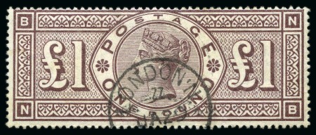 Stamp of Great Britain » 1855-1900 Surface Printed » 1883-84 & 1888 High Values 1884 Wmk Crowns £1 brown-lilac NB, neatly cancelled