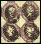 1847-54 Embossed 6d purple used block of four with margins all around