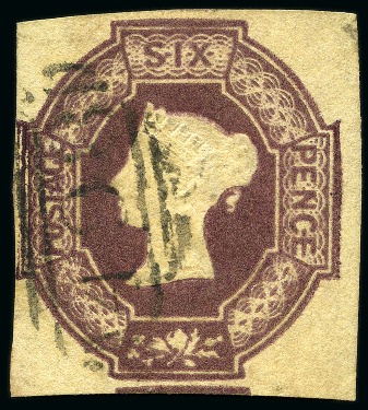 1847-54 6d Embossed, superb four margined example lightly cancelled