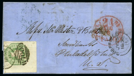 1856 (Jul 25) Wrapper from Sheffield to Philadelphia, USA, bearing an 1847-54 1s green die 2, a huge margined example