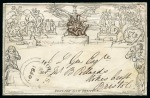 Stamp of Great Britain » 1840 Mulreadys & Caricatures 1840 (May 8) 1d Mulready lettersheet, stereo A22, to Bristol on THIRD DAY OF USE, cancelled by a brown Maltese cross 