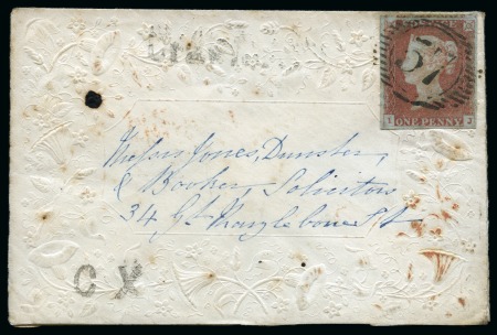1849 (Jul 25) Small embossed "ladies" envelope sent within London with 1841 1d red tied by "57" numeral