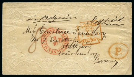 Stamp of Great Britain » Postal History » Pre-Adhesive & Stampless 1855 (Oct 1) Embossed envelope with postage paid in cash for sending to Württemburg, Germany