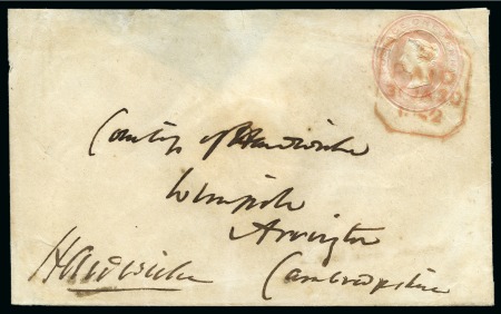 Stamp of Great Britain » Postal Stationery 1842 (Jan 30) 1d Pink postal stationery sent from London to Arrington, Cambridgeshire, cancelled by London "PAID" tombstone ds