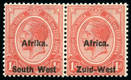 Stamp of South West Africa 1923 KGV 1d red showing variety "Africa" above "South West" in mint hr se-tenant pair