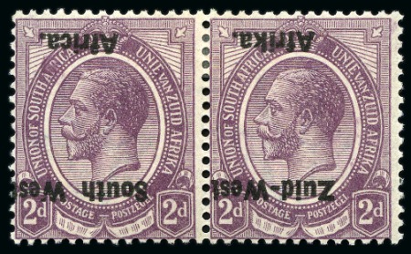 Stamp of South West Africa 1923 KGV 2d dull purple showing variety overprint inverted and shifted in mint hr se-tenant pair