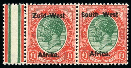 Stamp of South West Africa 1923 KGV £1 green & red in mint nh se-tenant pair