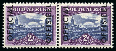 Officials: 1950-54 2d blue & violet showing variety overprint inverted in mint nh se-tenant pair