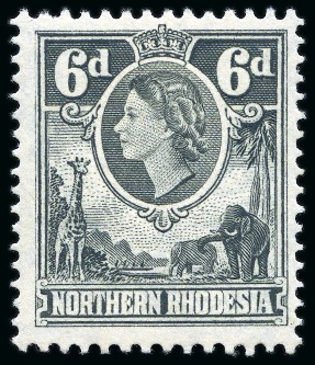 Stamp of Northern Rhodesia 1953 QEII definitive 6d grey-black with variety WATERMARK INVERTED, mint nh