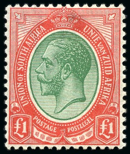 Stamp of South Africa » Union & Republic of South Africa 1913-24 KGV £1 green & red mint nh, very fine and fresh