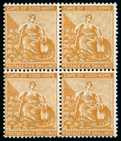 1893-98 New Colours 1/2d green to 5s brown-orange, complete set of eight in mint nh blocks of four