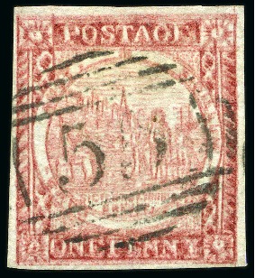 Stamp of Australia » New South Wales 1850 Sydney Views 1d carmine-lake on hard greyish paper, pl.II pos.19, good margins, used