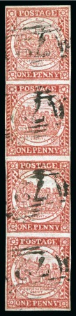 Stamp of Australia » New South Wales 1850 Sydney Views 1d crimson-lake on hard greyish blued paper, pl.II, in vertical strip of four