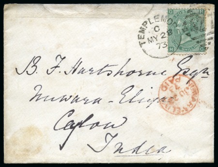 Stamp of Large Lots and Collections Ceylon: 1860-1950, Group of INCOMING mail with eight GB Surface Printed frankings