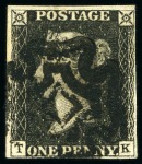 Stamp of Great Britain » 1840 1d Black and 1d Red plates 1a to 11 1840 1d Black pl.6 TK with close to very good margins, neatly cancelled by a bold strike of the Plymouth distinctive MC in black