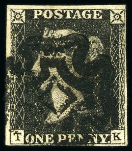 1840 1d Black pl.6 TK with close to very good margins, neatly cancelled by a bold strike of the Plymouth distinctive MC in black