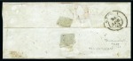 1851, 20 c. azzurro, quarto riporto, magnifico esemplare proveniente dal angolo inferiore destro di gruppo, su lettera 