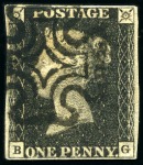 Stamp of Great Britain » 1840 1d Black and 1d Red plates 1a to 11 1840 1d Black pl.10 BG with fine margins, crisp black MC